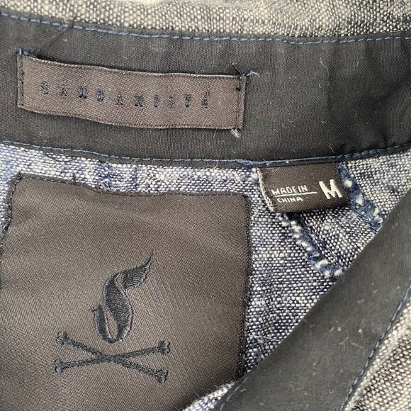 Sandanista Button Front Shirt Womens Sz M Blue Black Linen Blend Coastal Grandma - Picture 3 of 13